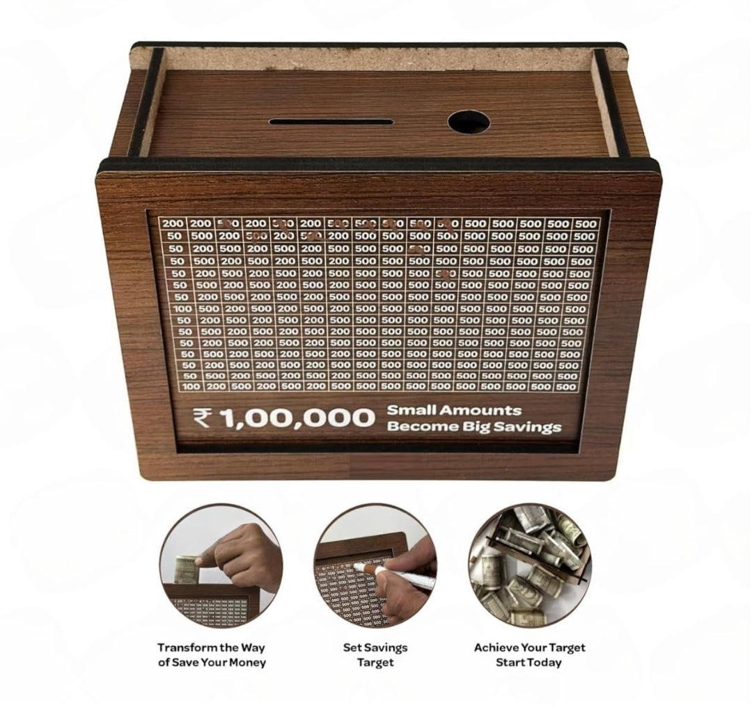 WOODEN COIN PIGGY BANK MONEY BOX