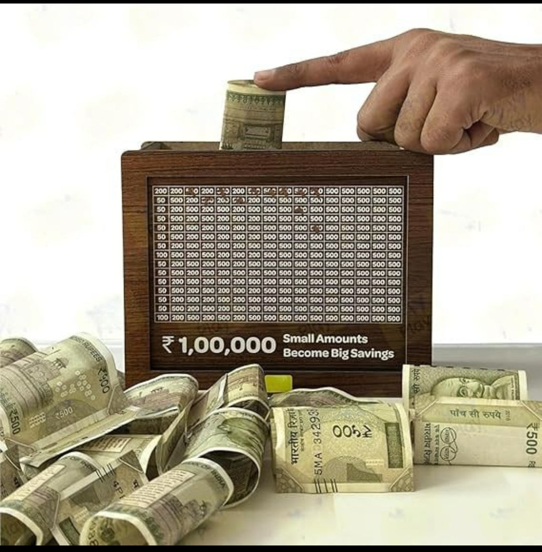 WOODEN COIN PIGGY BANK MONEY BOX